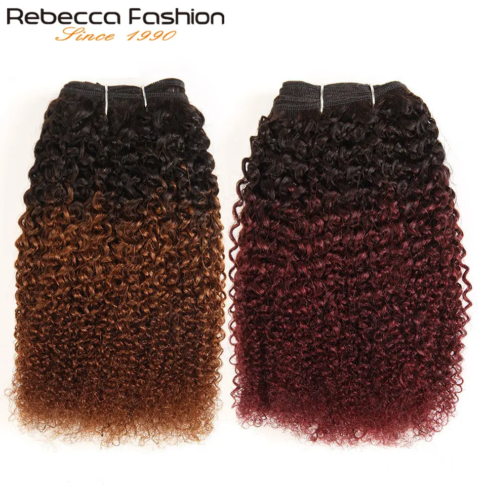 

Rebecca Afro Kinky Weave Curly Hair 1 Pcs Only Ombre Brazilian Human Hair Weave Bundles Deal T1B-30 33 99J Remy Hair Extension