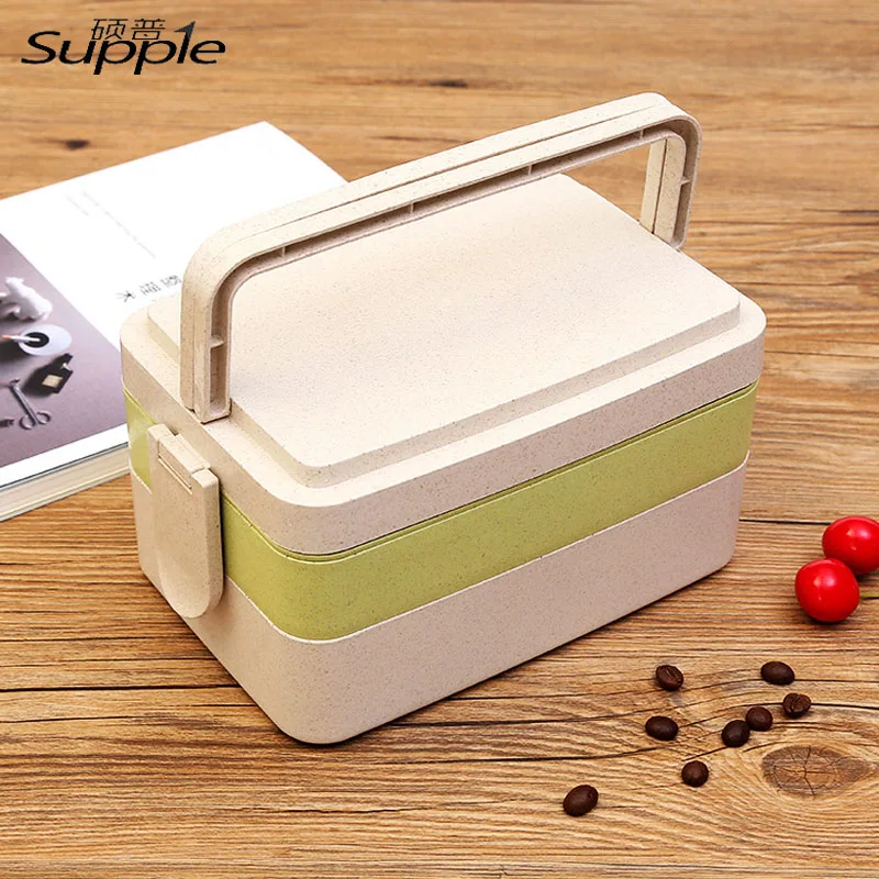 3 слойная микроволновая печь Bento коробка Пшеничная солома Ланч боксы Пикник