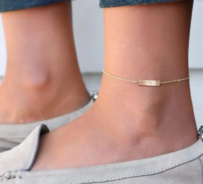 Online Delicado Nombre Tobilleras Nombre Personalizado Inicial Alfabeto Tobillera De Barra Pulsera Mujeres Delicada Playa Accesorios Personalizado Nombre Fecha