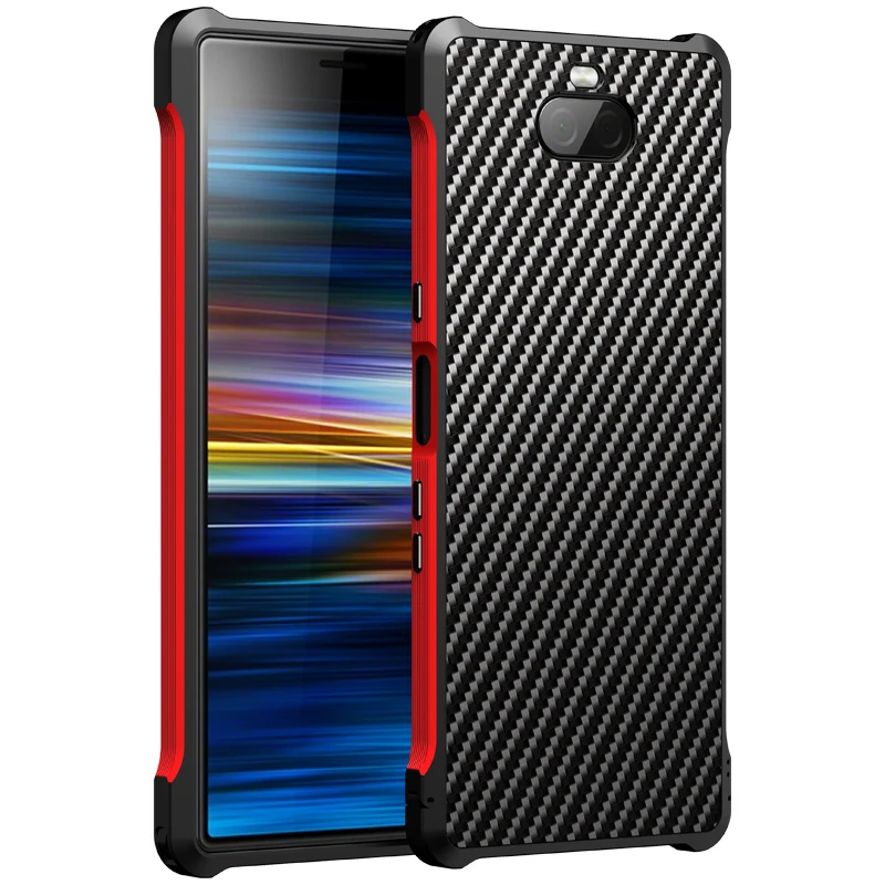 Conelz Case for Sony Xperia 10 Cover Aluminum Alloy Bumper Carbon Fiber TPU Protective Shell For | Мобильные телефоны и