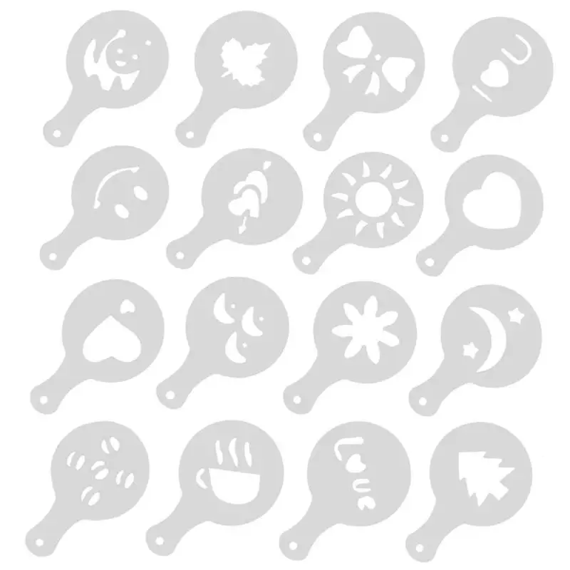 YIBO 16pcs / sets of coffee pull flower die fancy printing mold milk tea spray template cappuccino | Дом и сад