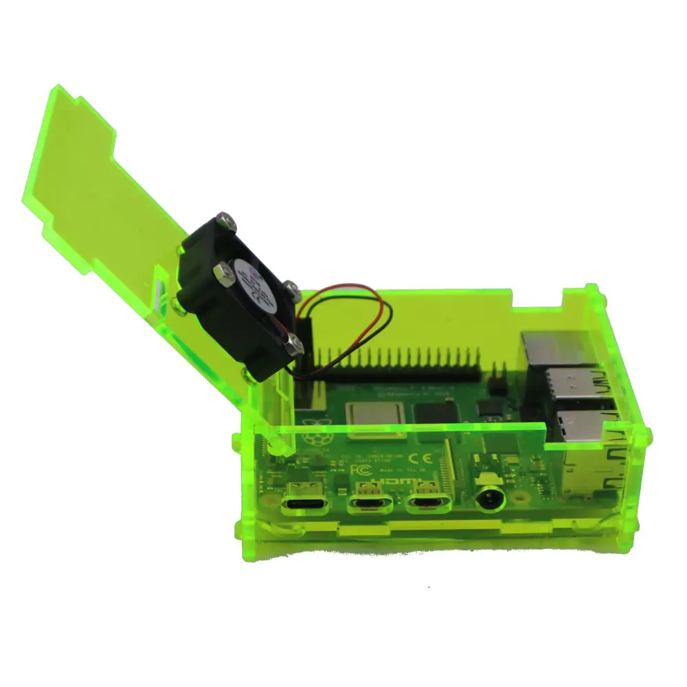 Глянцевый флуоресцентный зеленый акриловый корпус для чехла Raspberry Pi 4 с