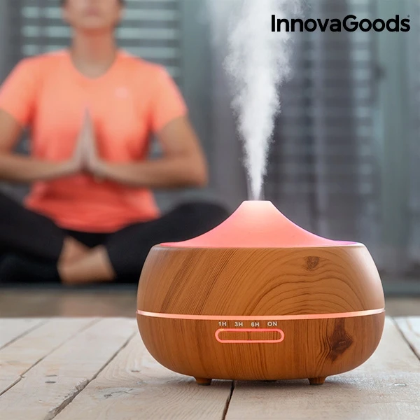 Увлажнитель Арома диффузор с подсветкой светодиодный Innovagoods деревянный. эффект