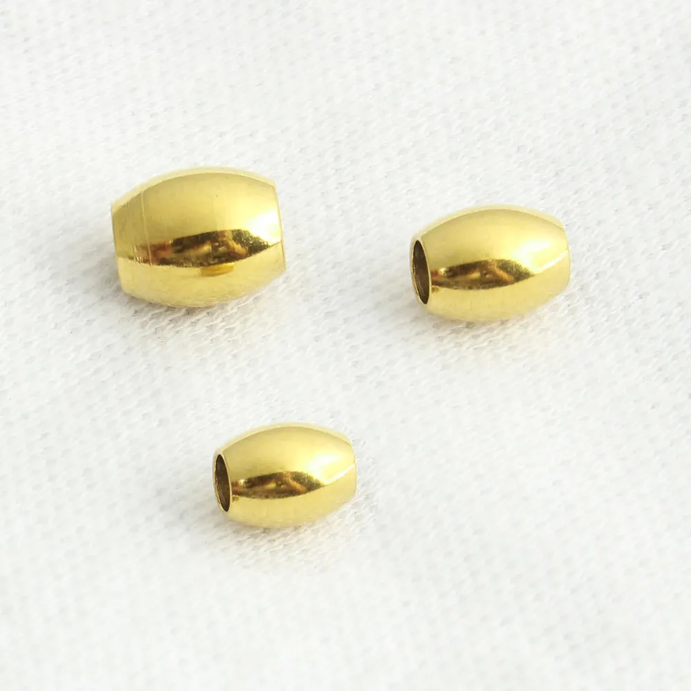 real gold plated 1 лот, бусины из нержавеющей стали для изготовления ювелирных изделий, овальная форма, золото, розовое золото, черный ионический цвет, большое отверстие, бусины 5x4x4 мм - Цвет: real gold plated