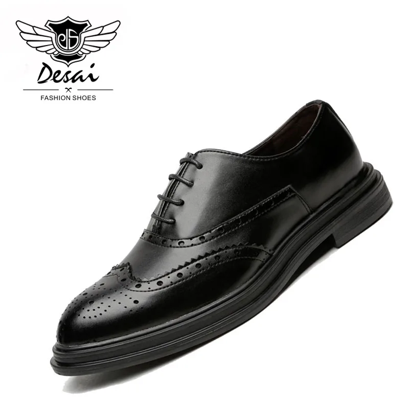 

New Men Brock Shoes Dress Shoes Formal Wedding British Shoes Pointed Toe Brogue Business Office Men's Leather Shoes Oxfords