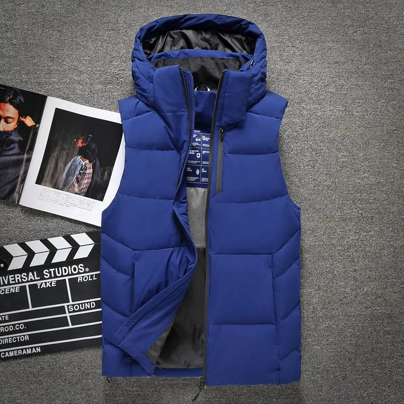 Мужской зимний жилет на 90% белом утином пуху модный со съемным капюшоном Мужская