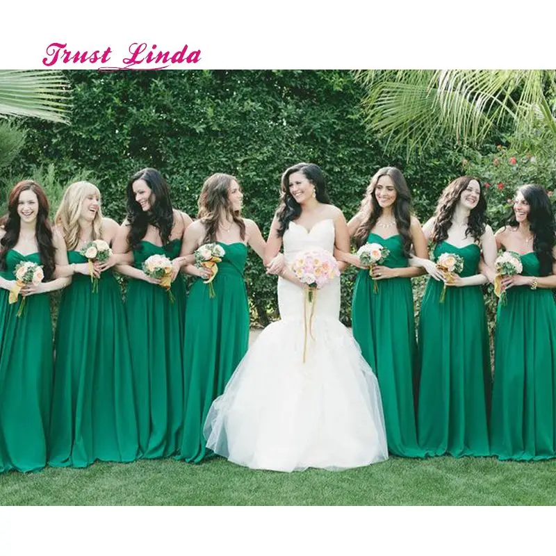 Женские платья подружки невесты зеленые до пола с открытыми плечами длинные для