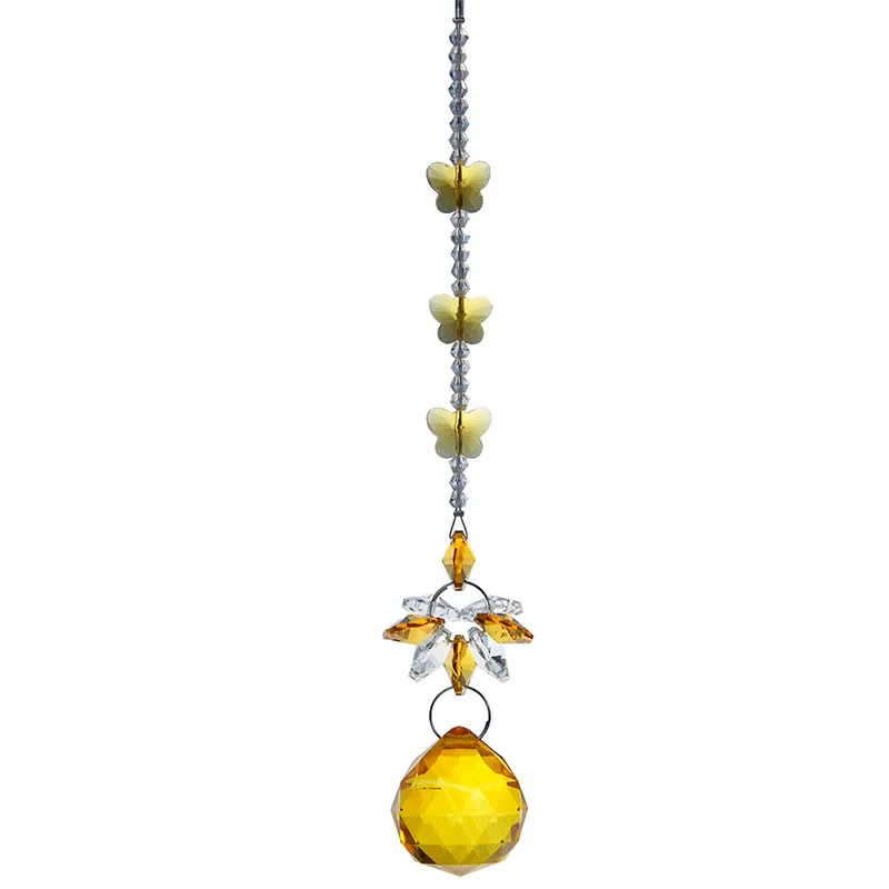 H&ampD Handmade 30mm Crystal Ball Chandelier Prisms Window Butterfly Ornaments Rainbow Maker Hanging Suncatcher Home Decor (Yellow) | Дом и