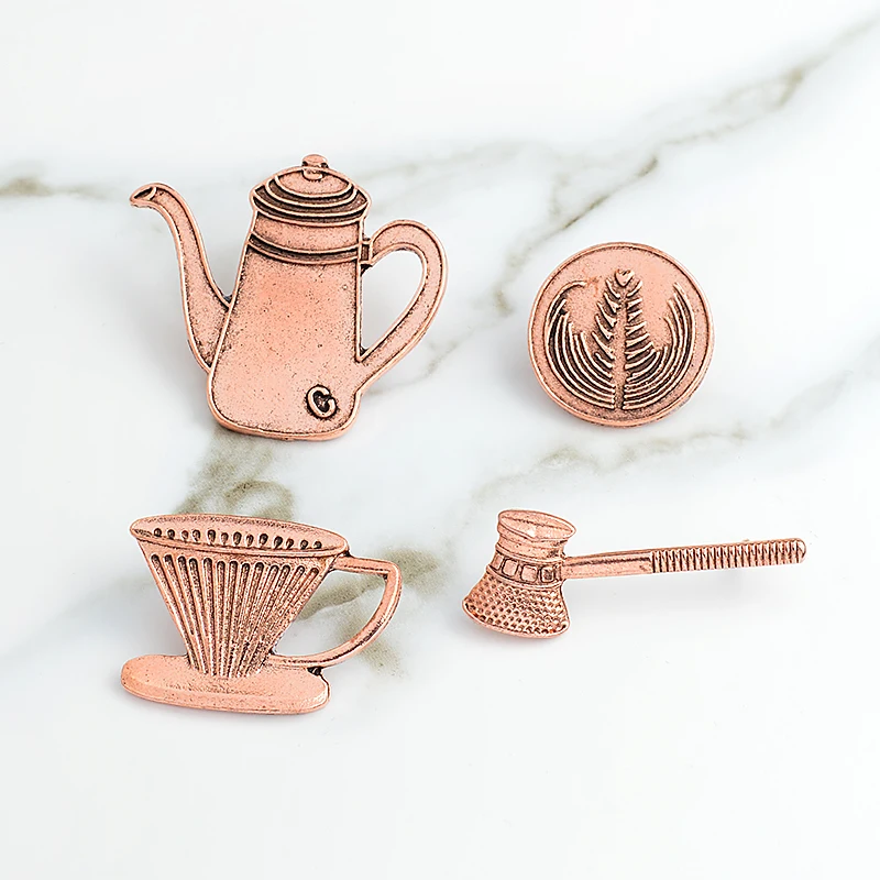 Винтажная брошь в стиле ретро с изображением чая кофеварки молока кофе чашки