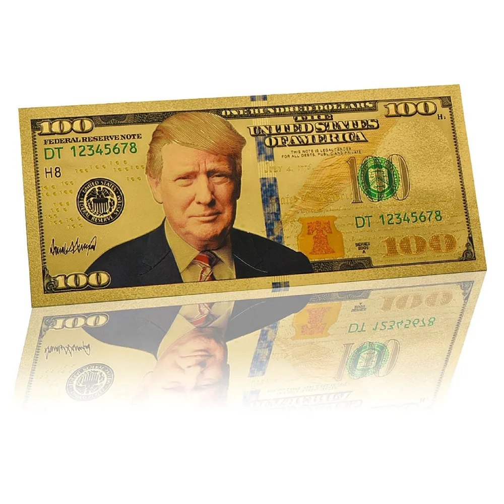 10 шт. в упаковке Принт Дональд Трамп Раскрашенная $100 цена долларах золото Фольга