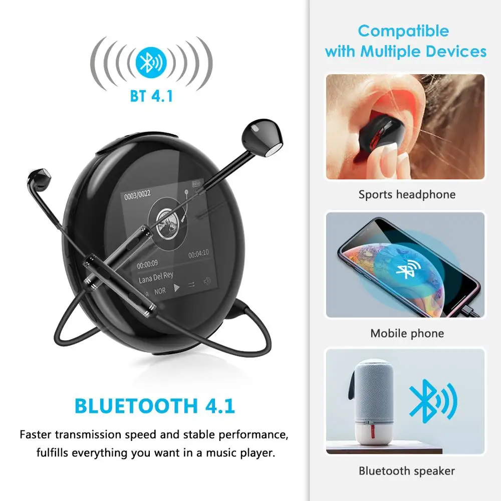 Leelbox mp3-плеер с bluetooth 4 1 и 5 сенсорным экраном hifi fm радио мини Спорт MP 3 музыкальный