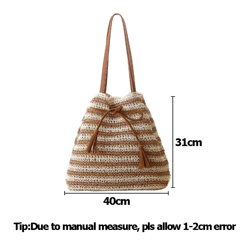 

Women Summer Beach Handbag Female Drawstring Fashion Straw Bags Lady Travel Large Shoulder Bag Tassel Weave Shopping Tote SS3064
