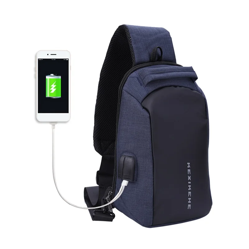 Dark Blue USB порт анти-вор сумка через плечо многофункциональный большой емкости водонепроницаемый мужской слинг сумки на пояс сумки на плече на груди Mochila - Цвет: Dark Blue