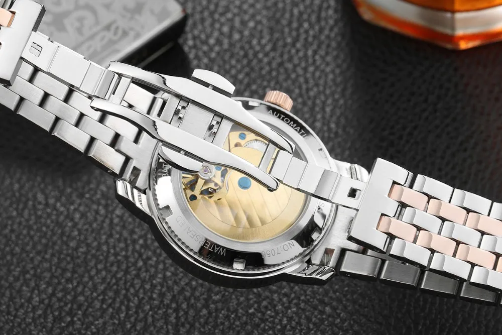 Скелет Бизнес Мужские автоматические часы Топ люксовый бренд спорт Tourbillon механические розовое золото повседневные само ветер BINKADA часы
