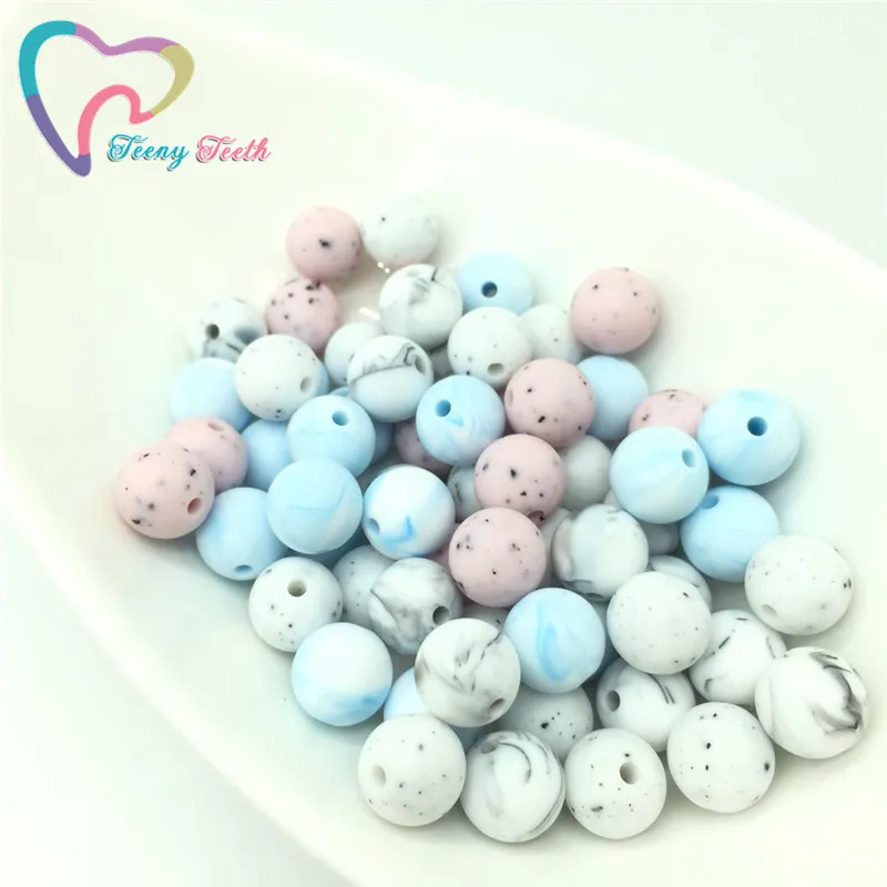 

Silicone Chewable Jewelry Beads 100 PCS Teeny Teeth Round 12-15 MM Marbles Gritty Silicone Loose Soft Teething Necklace Beads