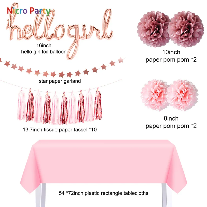Nicro 50 шт./компл. розовое золото Hello Girl с днем рождения вечерние украшения для