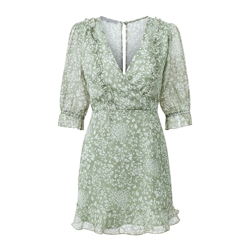 Шифоновое платье с цветочным принтом и оборками женское сексуальное летнее
