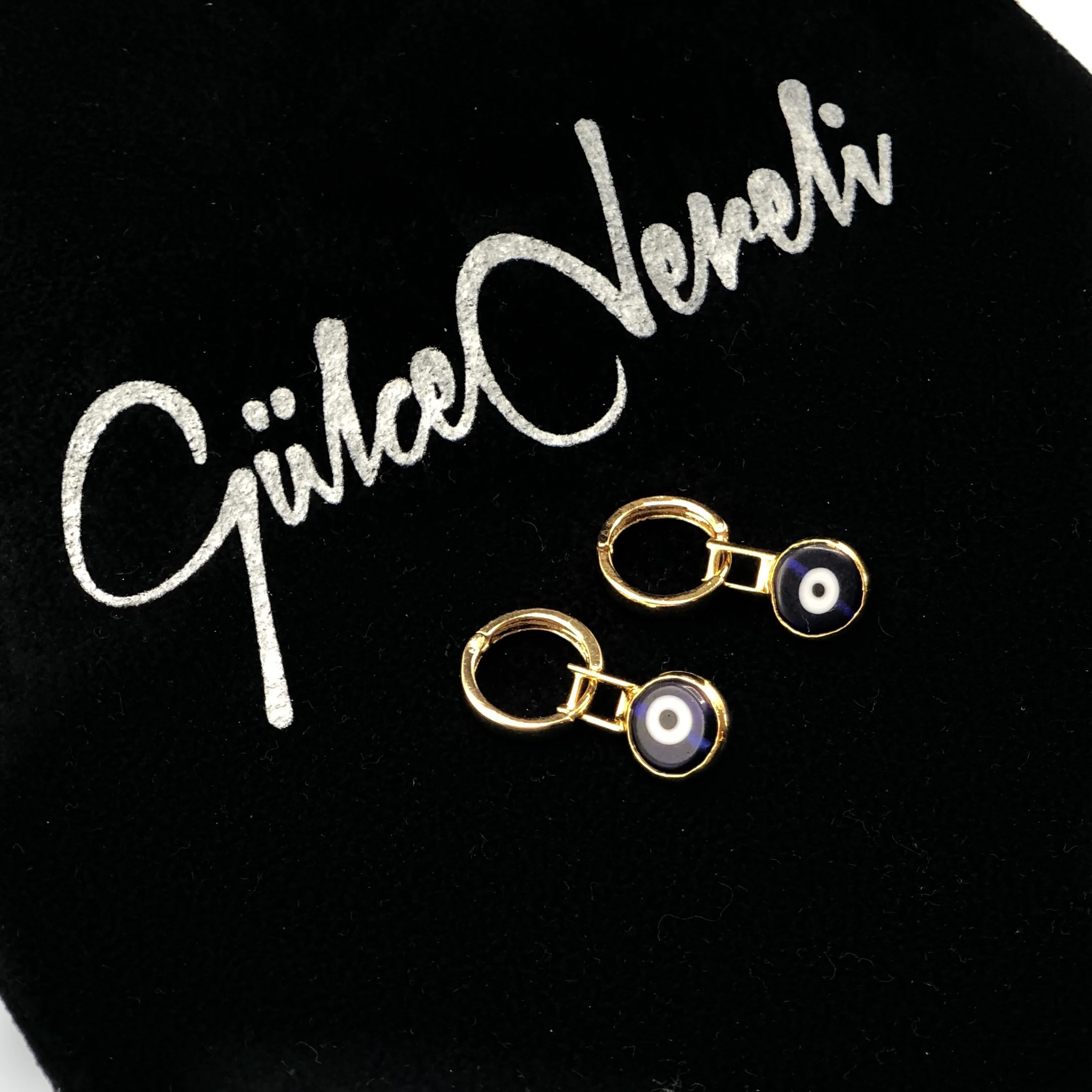 

GULCE DERELI, EVIL EYE EARRINGS, HOOP EARRINGS, CHARM EARRINGS, GIFT BOX, GOLD/SILVER PLATED