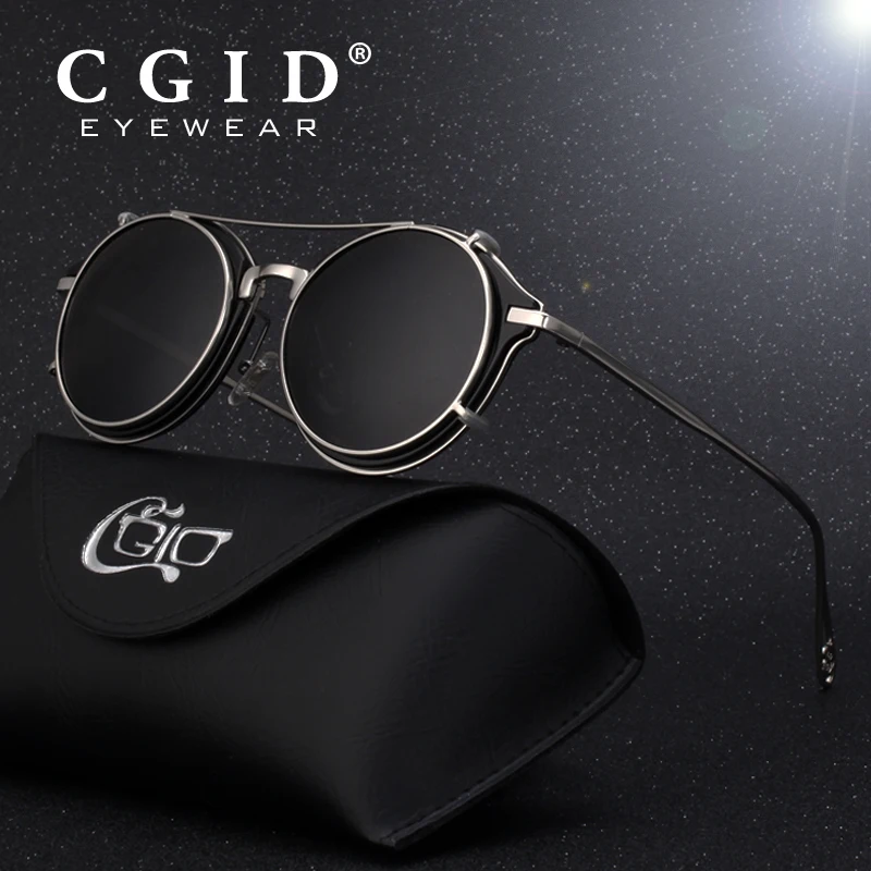 CGID 2019 модные мужские поляризованные солнцезащитные очки круглые стимпанк