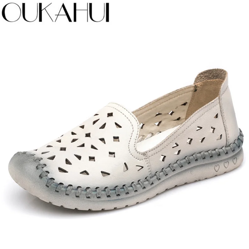 Женские лоферы ручной работы OUKAHUI черные элегантные дышащие из натуральной кожи