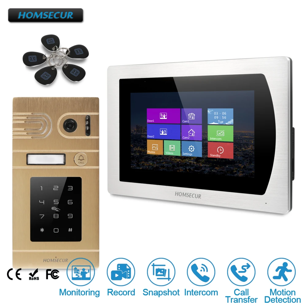 

HOMSECUR 7" Wired Hands-free Video Door Entry Phone Call System Intercom+Golden Camera with Password BC071-G+BM717-S