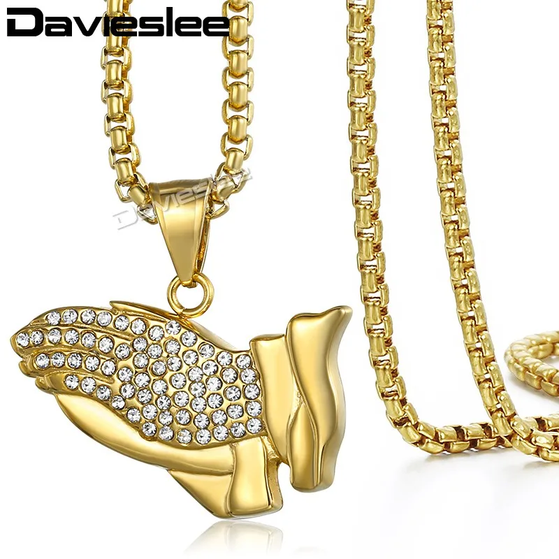 Мужское ожерелье с подвеской Davieslee Стразы молитвенная рука цепочка из