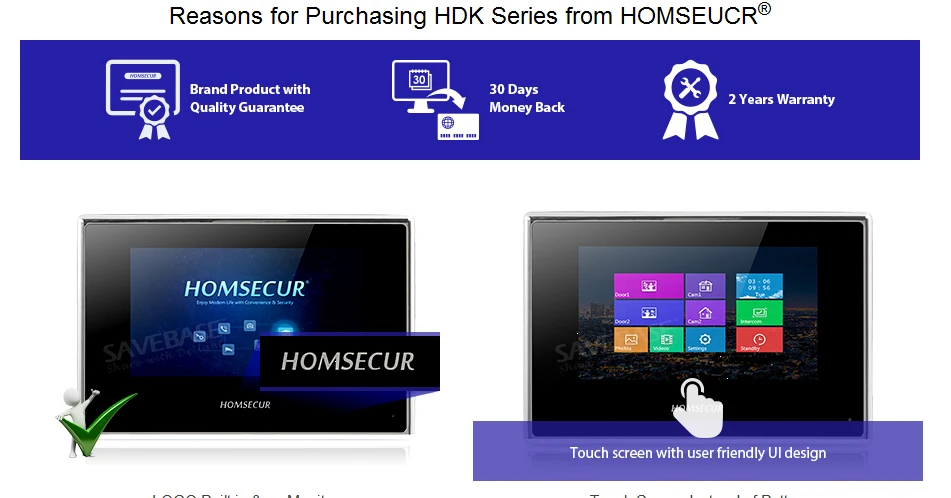 HOMSECUR BM718-B Snapshot& recording Monitor для HDK серии видео и аудио Домашний домофон