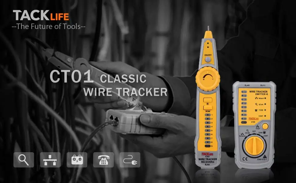 Tacklife CT01 классический провод трекер RJ11 RJ45 Ethernet LAN Сетевой кабель/телефонная линия тест er для проверки непрерывности