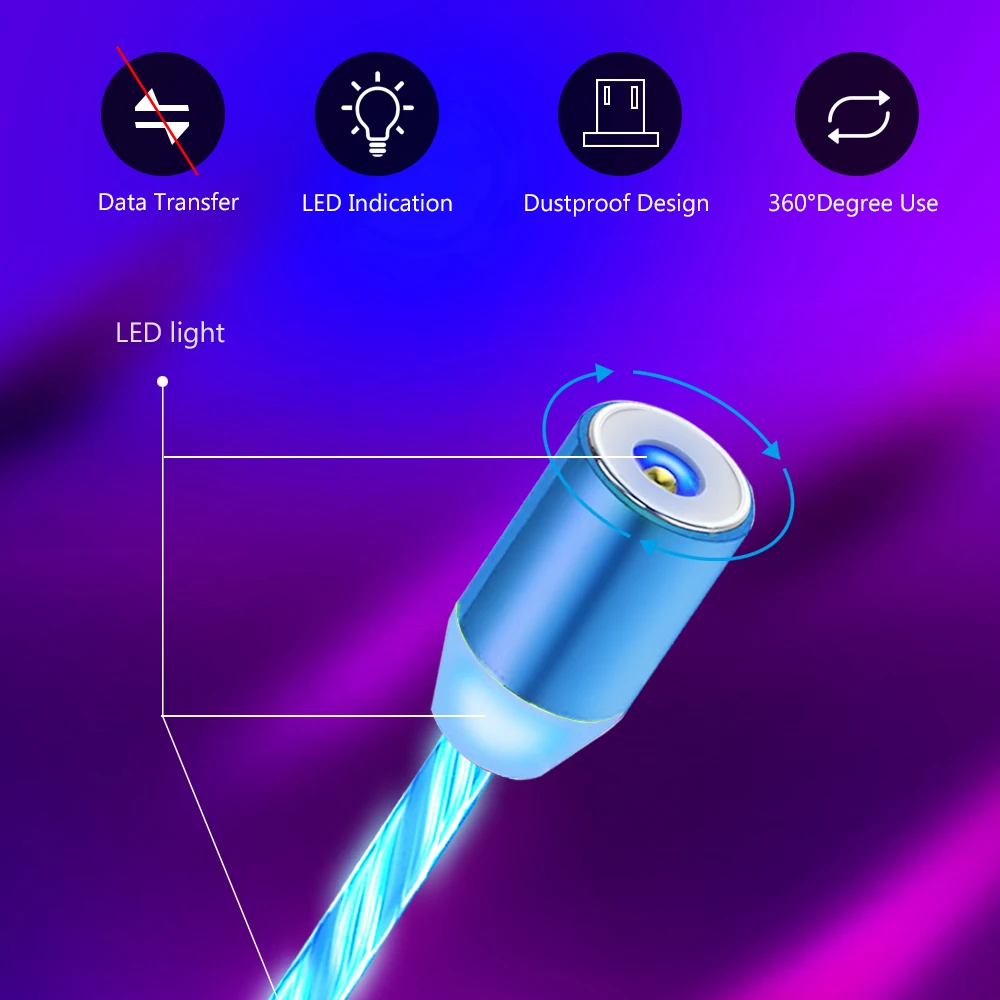 НИСИ светодиодный Micro USB Магнитный зарядный кабель для iPhone samsung Xiaomi huawei USB C TPE поток светящийся кабель быстрой зарядки