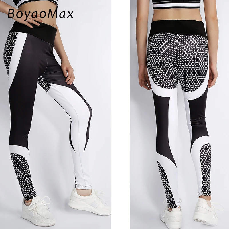 Рейтузы для йоги с принтом BoyaoMax черно-белые женские спортивные Леггинсы фитнеса