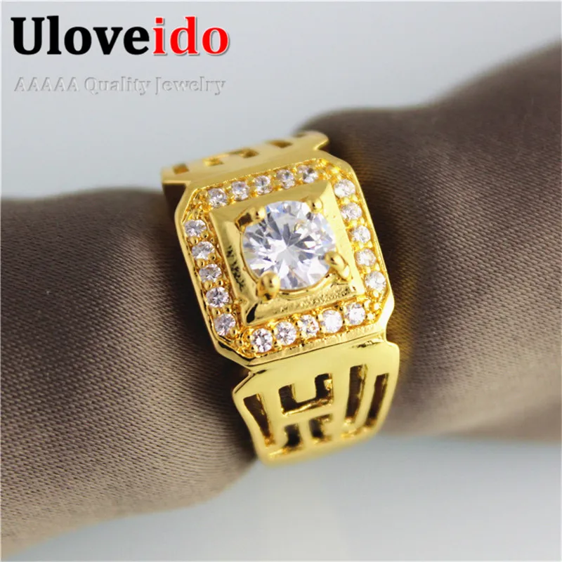 Uloveido обручальные кольца для мужчин золотого цвета с кристаллами модные