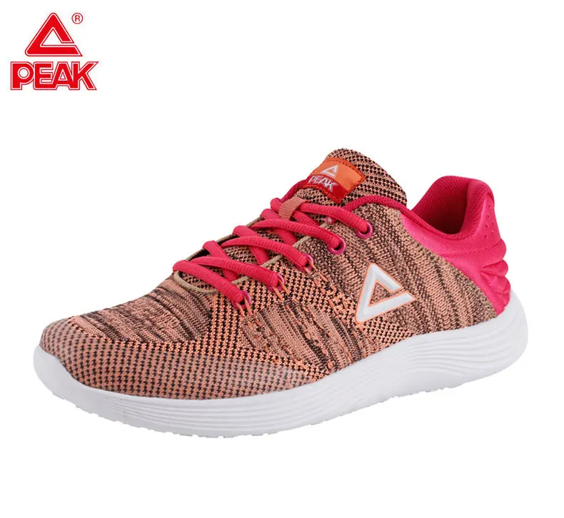 peach red PEAK Running Shoes Light Weight Sneakers Women's Sports Shoes Breathable Stretch Yarns Fitness Sneaker Soft Sole EW7148H - Цвет: peach red