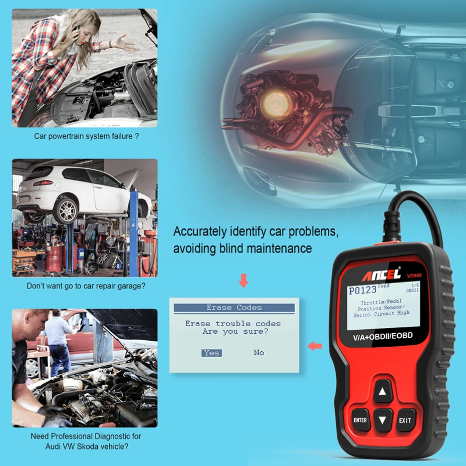 Ancel VD500 OBD2 сканер автомобильный диагностический инструмент для обслуживания моторного масла Сброс ABS SRS код ридер OBD 2 Автомобильный сканер сканирующий инструмент