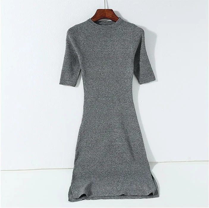 Obrix Long Slim Fit dress O neck Short Sleeve Mid Calf Casual Style Korean fashion|Женские платья| |