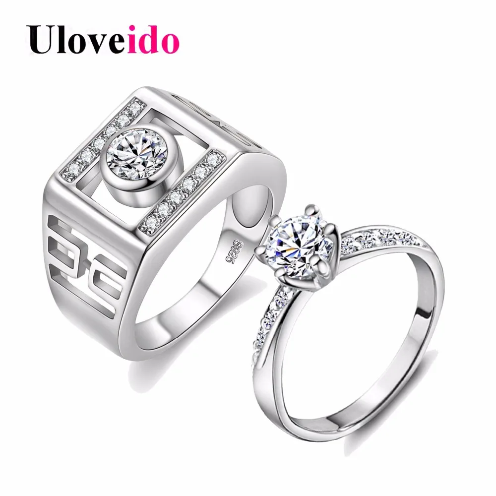 Uloveido пара кольца обручальные для женщин и мужчин ювелирные изделия серебро цвет