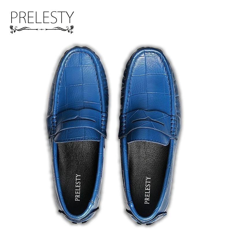 Prelesty Plus Size Leather Men Casual Shoes 38-47 Breathable Soft Moccasin Driving Blue Handmade Classical Loafer Chaussure | Обувь