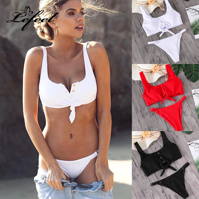 Lefeel 2019 сексуальный комплект бикини из двух частей однотонные купальники с низкой