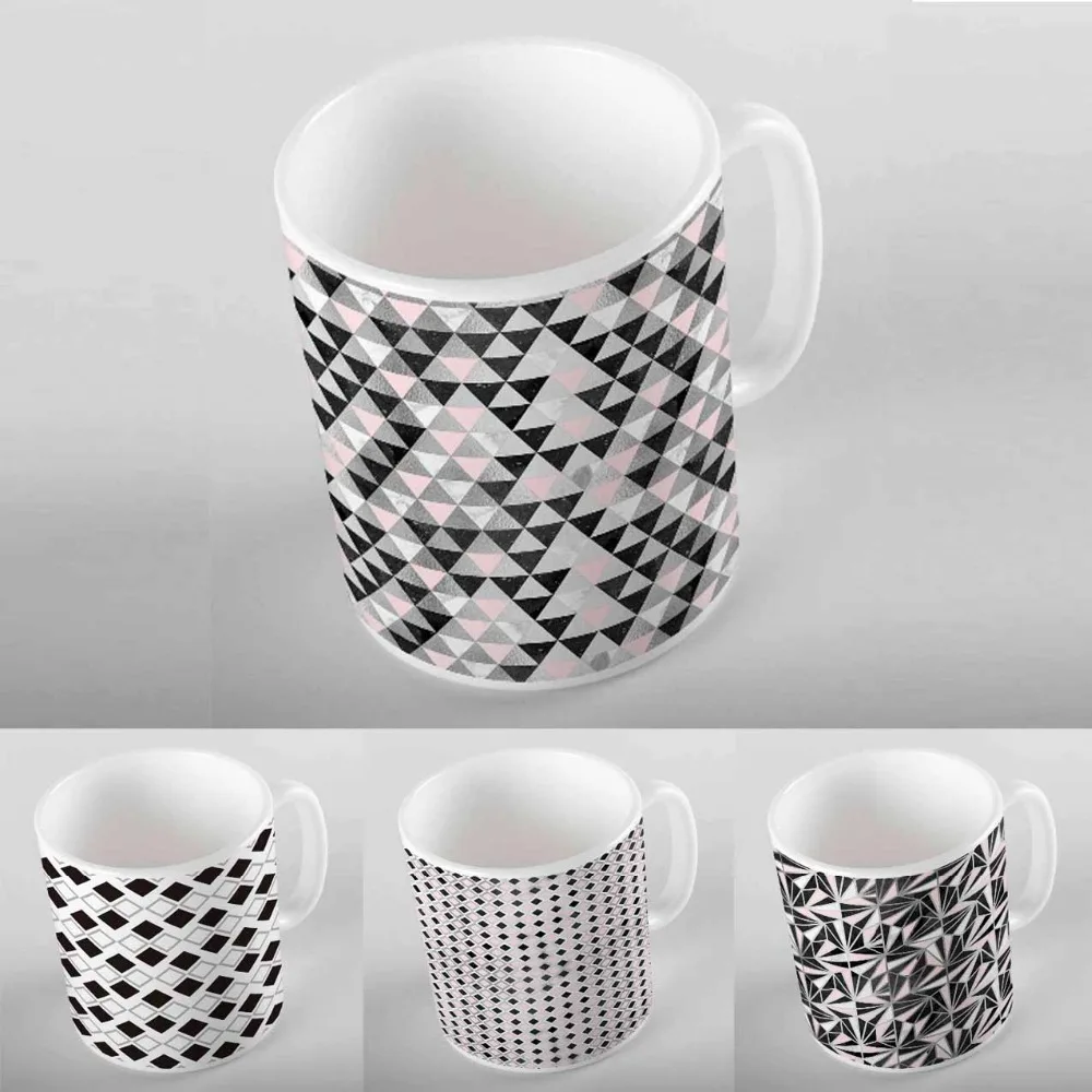 

Else Black White Golden Yellow Pink Geometric 3D Digital Print Modern Turkish Ceramic Porcelain Coffee Tea Milk Cup Mug