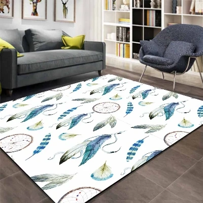 Еще синие черные белые перья ацтекский этнический 3d принт нескользящий коврик из