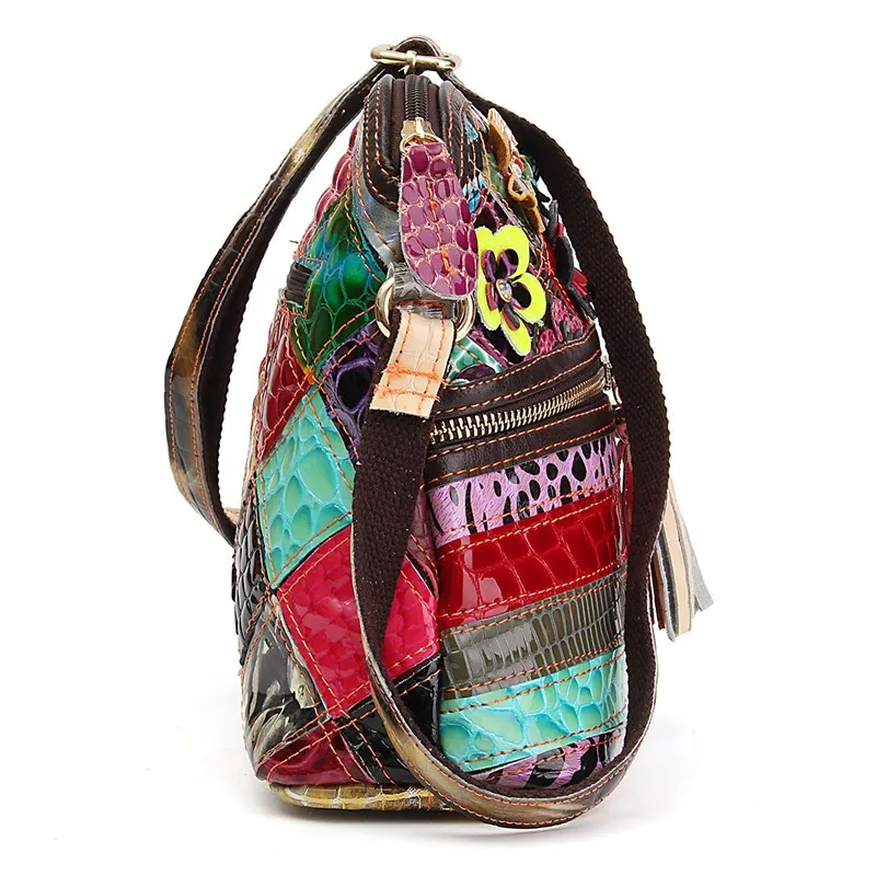 AEQUEEN женские сумки из натуральной кожи лоскутные сумки-мессенджеры с цветами