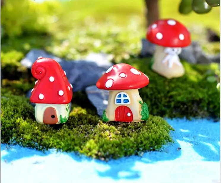3pcs\set cartoon Mushroom house Miniature Garden Ornaments Toys zakka decoration flower pot decor DIY Mini Fairy tale world CJ41 | Дом и сад