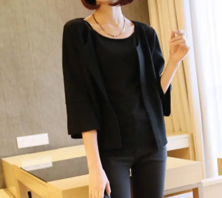 2018 autumn and winter new women's loose large-size knitted cardigan with seven sleeves short style sweater |