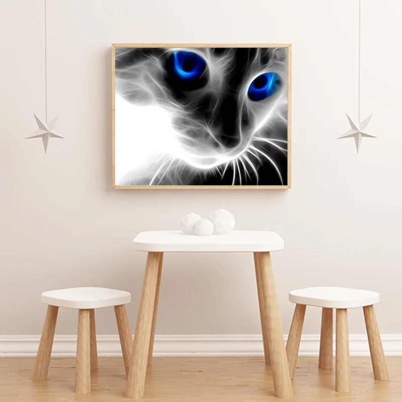 

DIY 5D Diamond Painting Blue Eyes Small Black Cat Cross Stitch Diamond Embroidery Patterns Rhinestones Diamond Mosaic 30x40cm