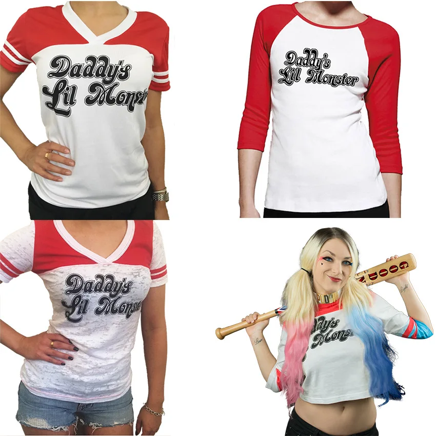 2017 Batman Suicide Squad Haley Quinn cosplay Daddy's Lil Manster T-shirt harley quinn top tshirt | Женская одежда