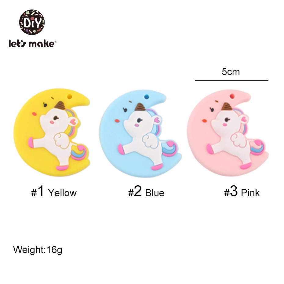Mordedores de silicona de grado alimenticio para beb&eacute;, mordedores de animales de dibujos animados, unicornio arco&iacute;ris, collar de lactancia, 5x5cm, 5 uds.-2