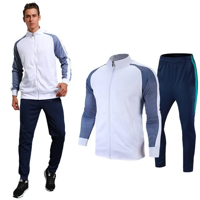 white Jersey suits Зимняя мужская спортивная одежда для бега, комплект для футбола, куртки для бега, штаны, спортивные костюмы, мужские тренировочные костюмы для бега - Цвет: white Jersey suits