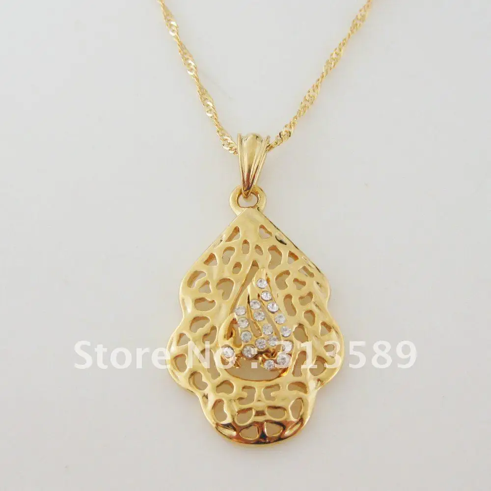 Foromance - YELLOW GOLD GP OVERLAY 18&quot NECKLACE&ampMUSLIM ALLAH GOD PENDANT CZ STONE/Great Money Maker | Necklace
