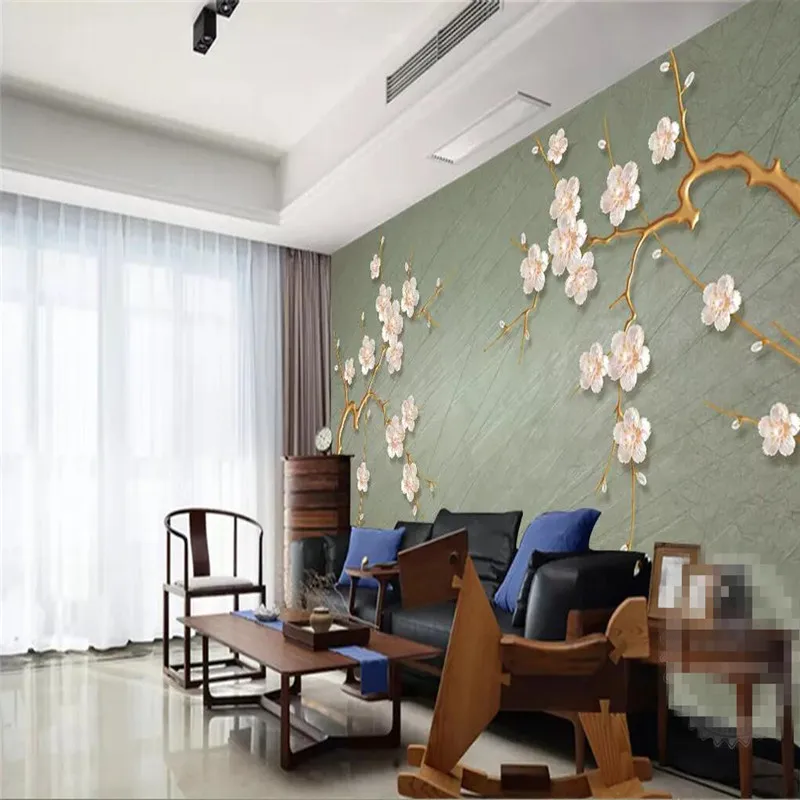 New Chinese Plum Blossom Jewelry Pearl Wall Large-scale High-grade Canvas Factory Wholesale Wallpaper Mural Photo |