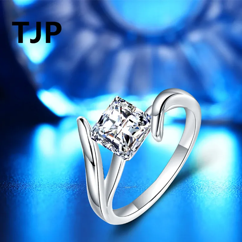 TJP New Arrival Crystal Women Finger Accessories Fashion 925 Sterling Silver Girl Bride Wedding Engagement Party Rings Shiny | Украшения и
