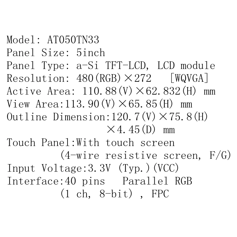 

LCD screen display panel AT050TN33 Digitizer Replacement For Innolux 5inch
